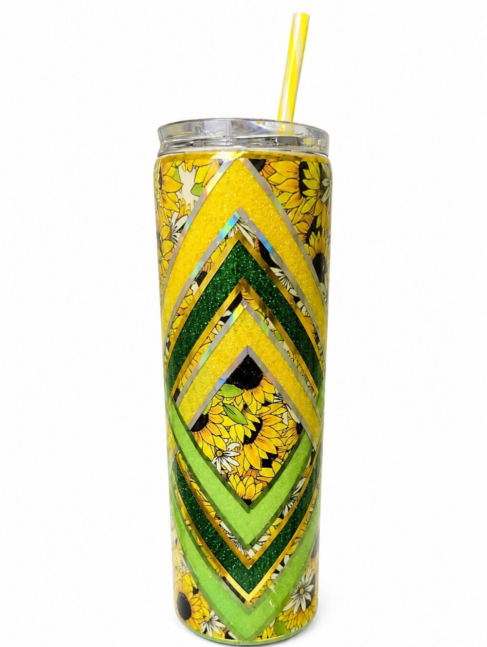 Sunflower Chevron Tumbler Cup - Yellow & Green